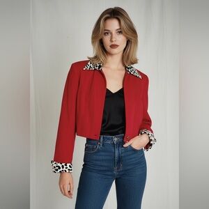 Rare 90s Cache’ Vintage‎ Crop Red Dalmatian Blazer Jacket Size 6 The Nanny